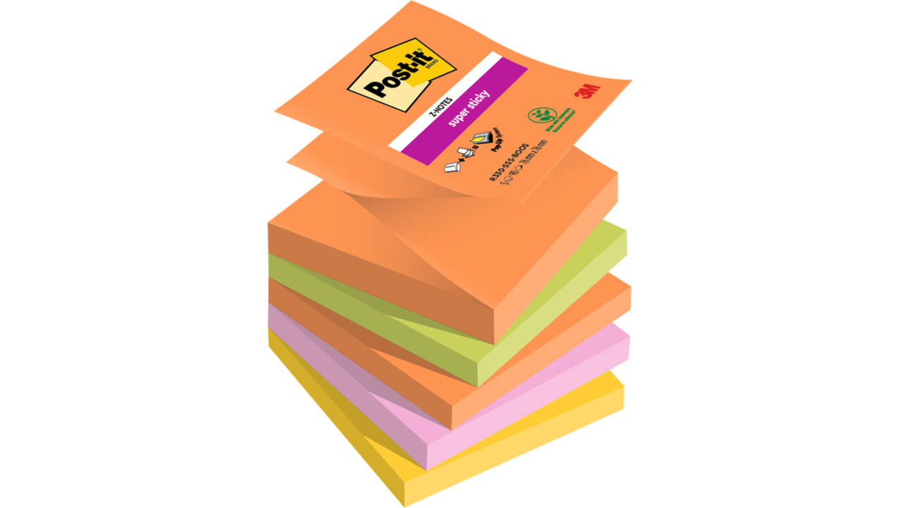 Memoblok Post-it Z-Notes R330 Super Sticky 76x76mm Boost