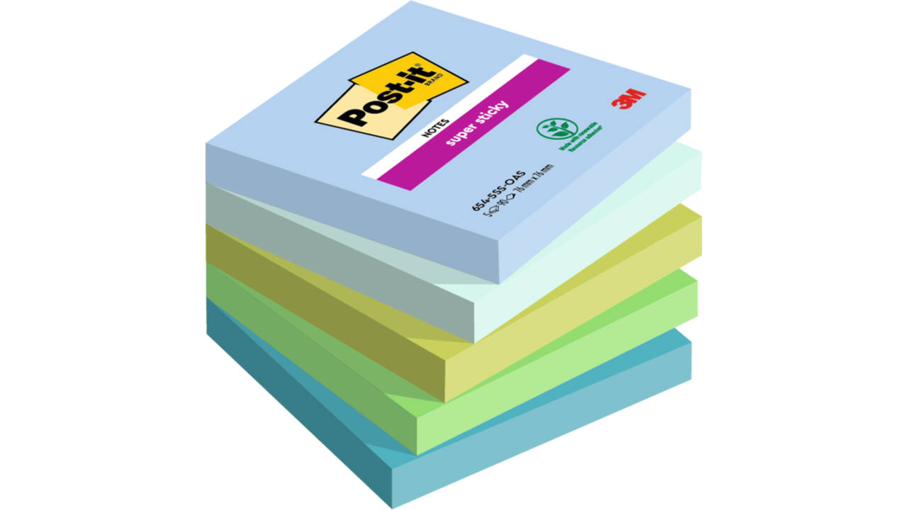 Memoblok Post-it 654 Super Sticky 76x76mm Oasis