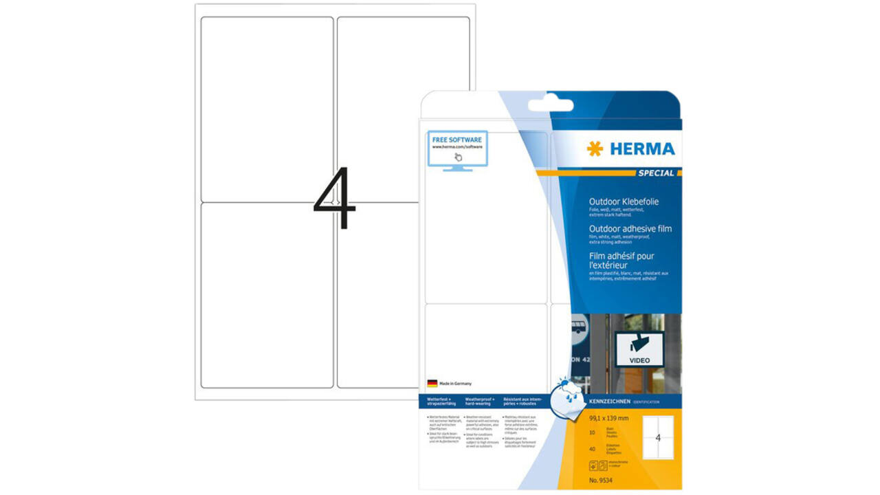 Etiket HERMA 9534 99.1x139mm weerbestendig wit 40stuks