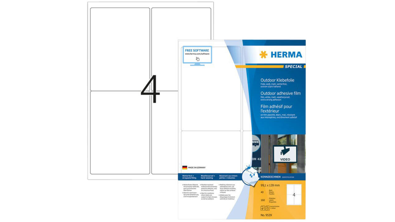 Etiket HERMA 9539 99.1x139mm weerbestendig wit 160stuks