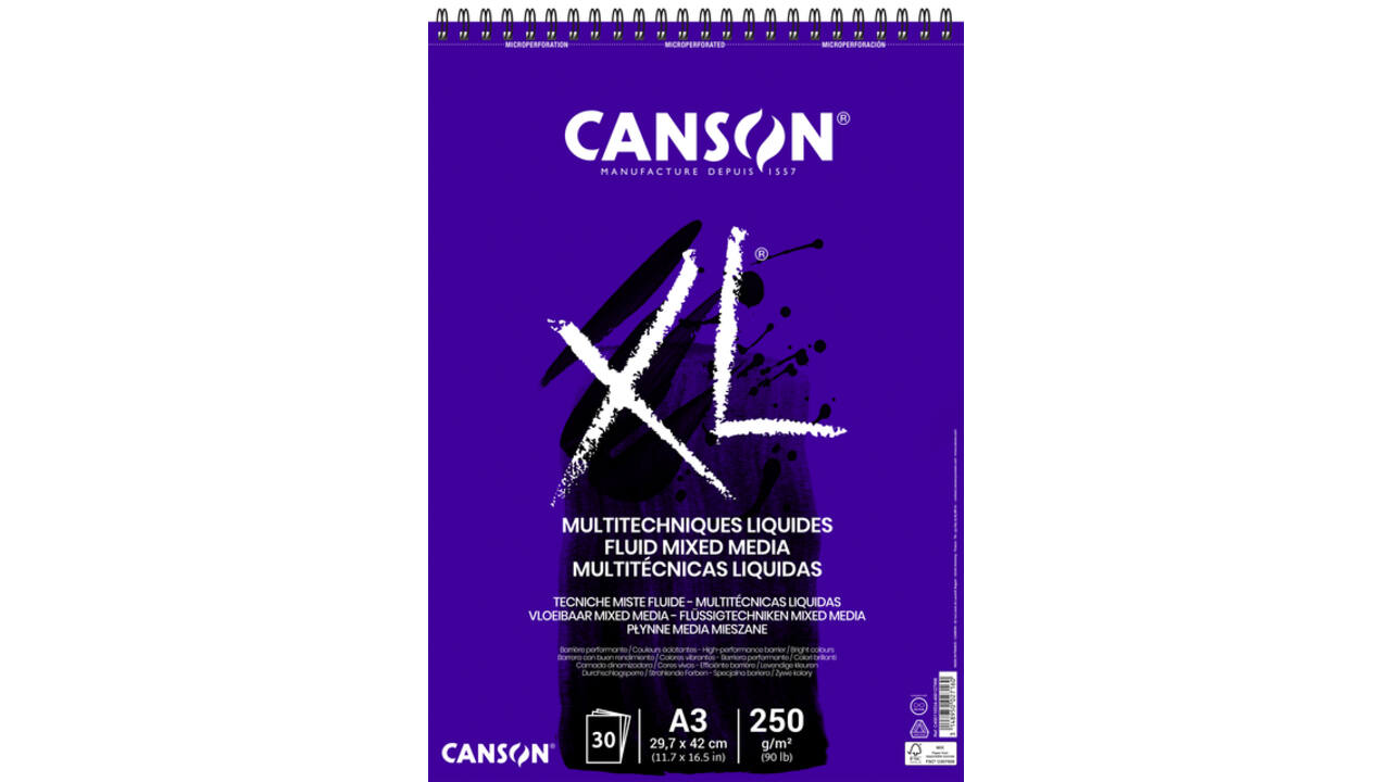 Tekenblok Canson XL Fluid Mixed Media A3 30vel 250gr