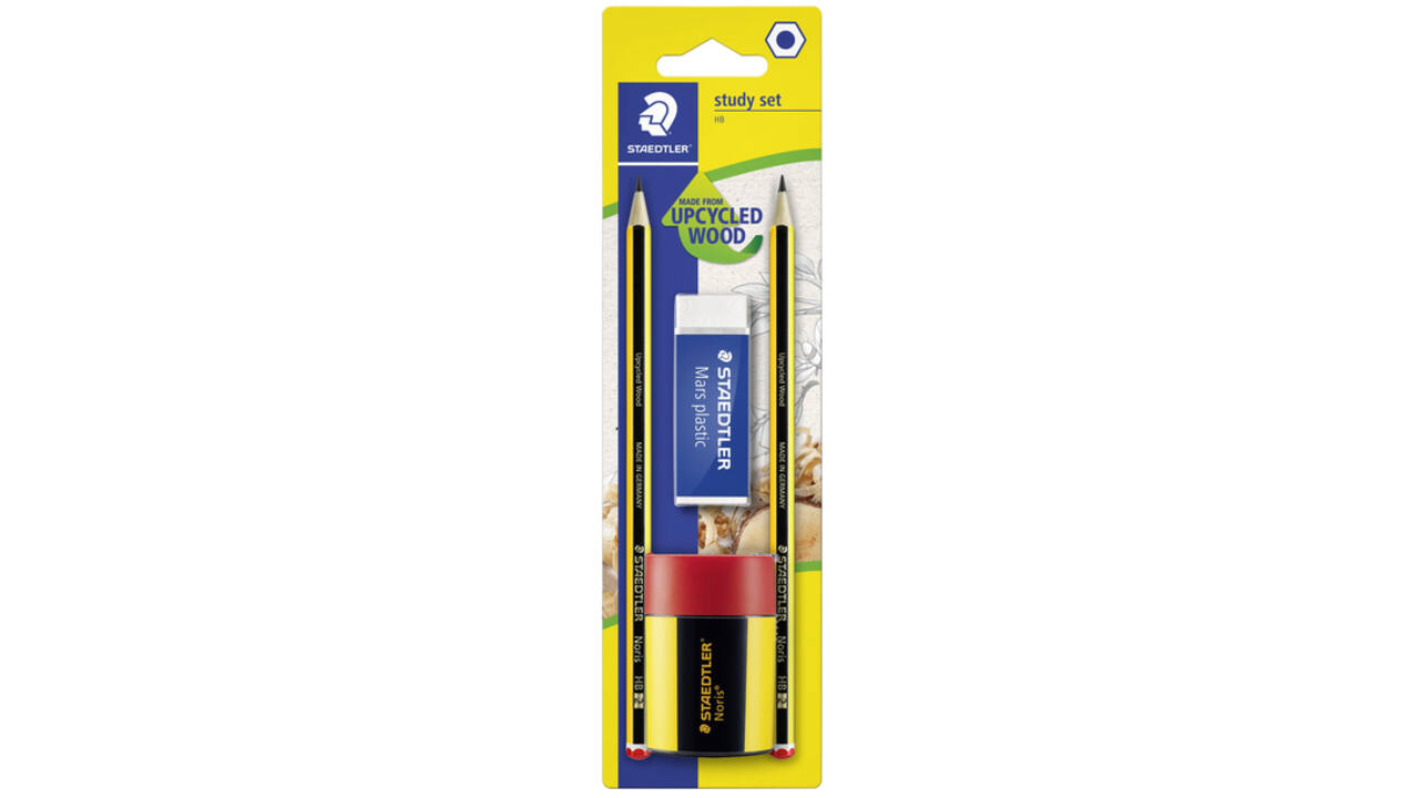 Schrijfset Staedtler inhoud 2 Noris potloden HB en gum en slijper