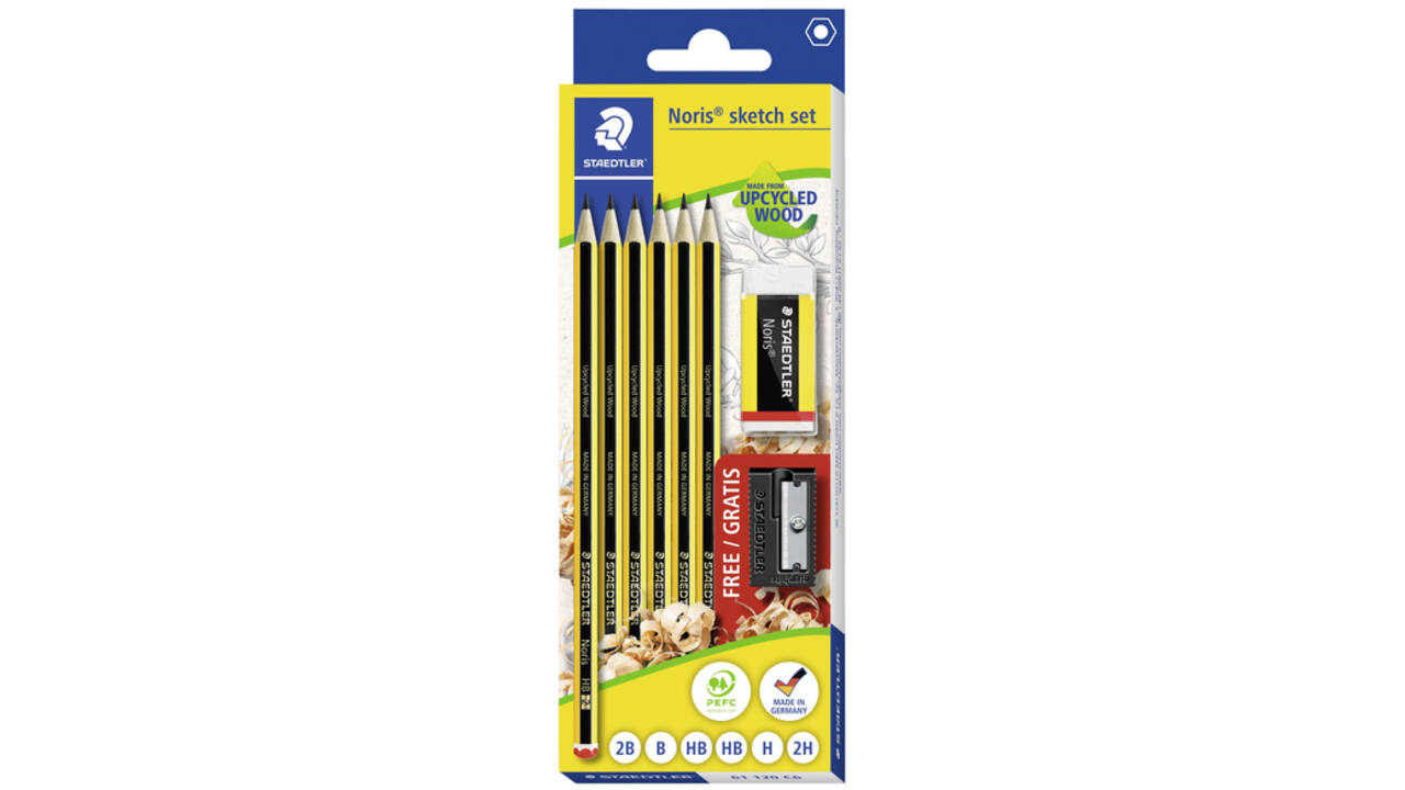 Potlood Staedtler Noris HB blister à 6 stuks met gum en gratis slijper
