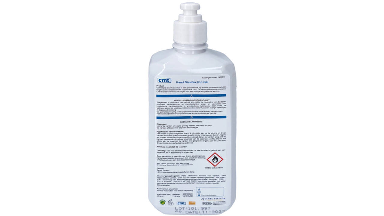 Handdesinfectie CMT systeemfles met pomp alcoholgel 500ml
