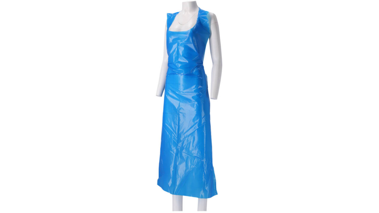 Schort CMT 125x80cm 20mu geruwd op blok PE blauw