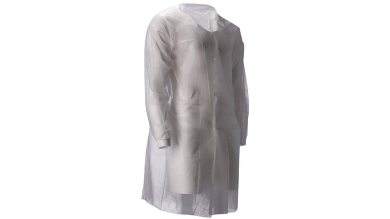 Bezoekersjas CMT M non-woven drukknopen 104cm lang PP wit