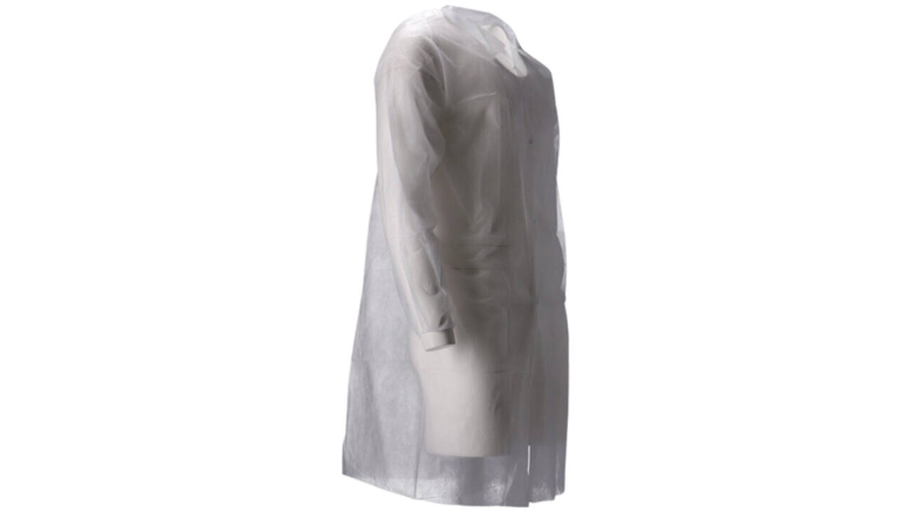 Bezoekersjas CMT M non-woven drukknopen 104cm lang PP wit