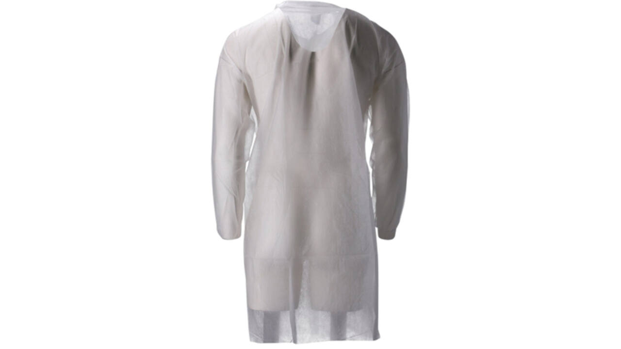 Bezoekersjas CMT M non-woven drukknopen 104cm lang PP wit
