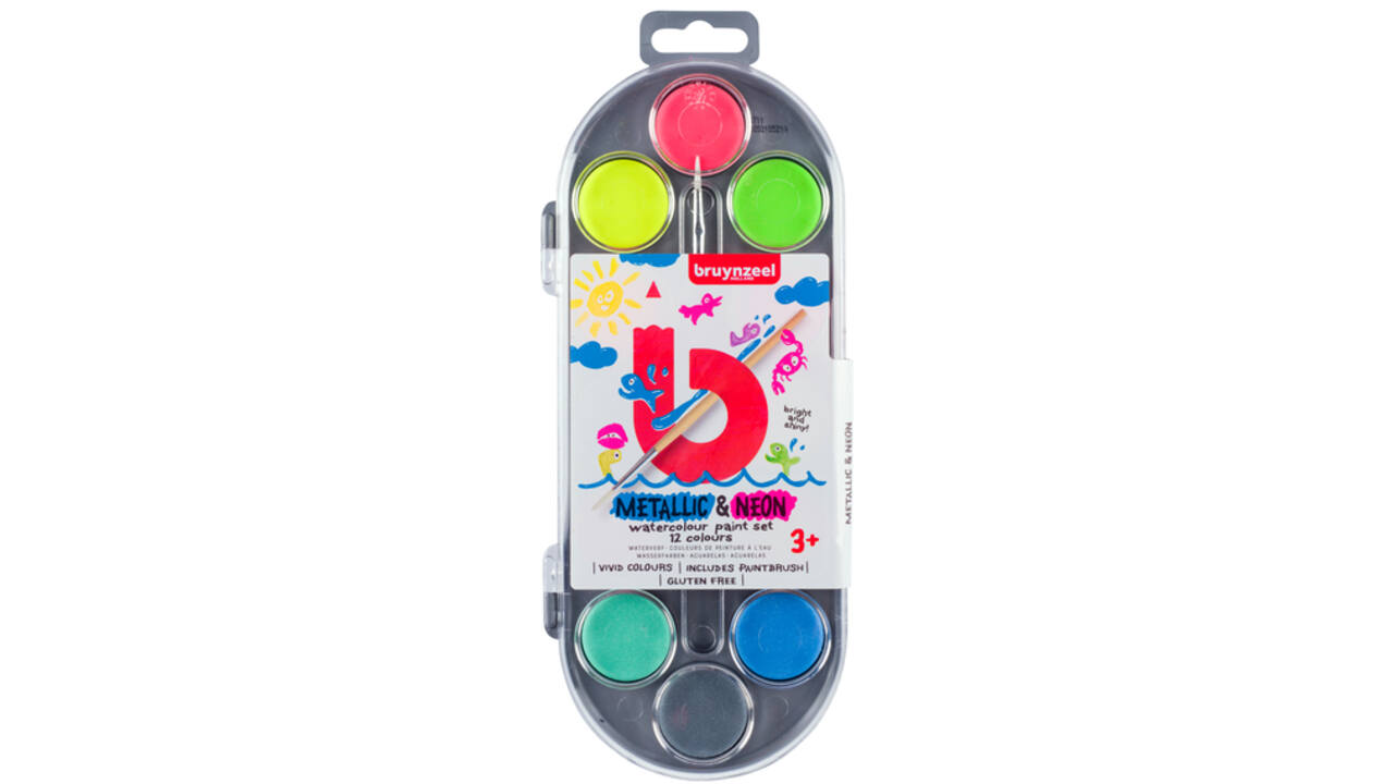 Waterverf Bruynzeel inclusief penseel set á 12 metallic- en neonkleuren