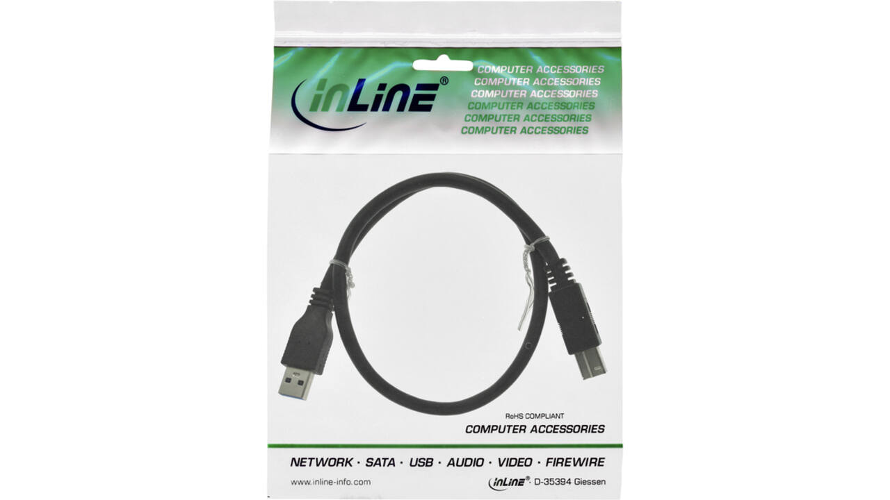 Kabel Inline USB-A USB-B 3.0 M 0.5 meter zwart