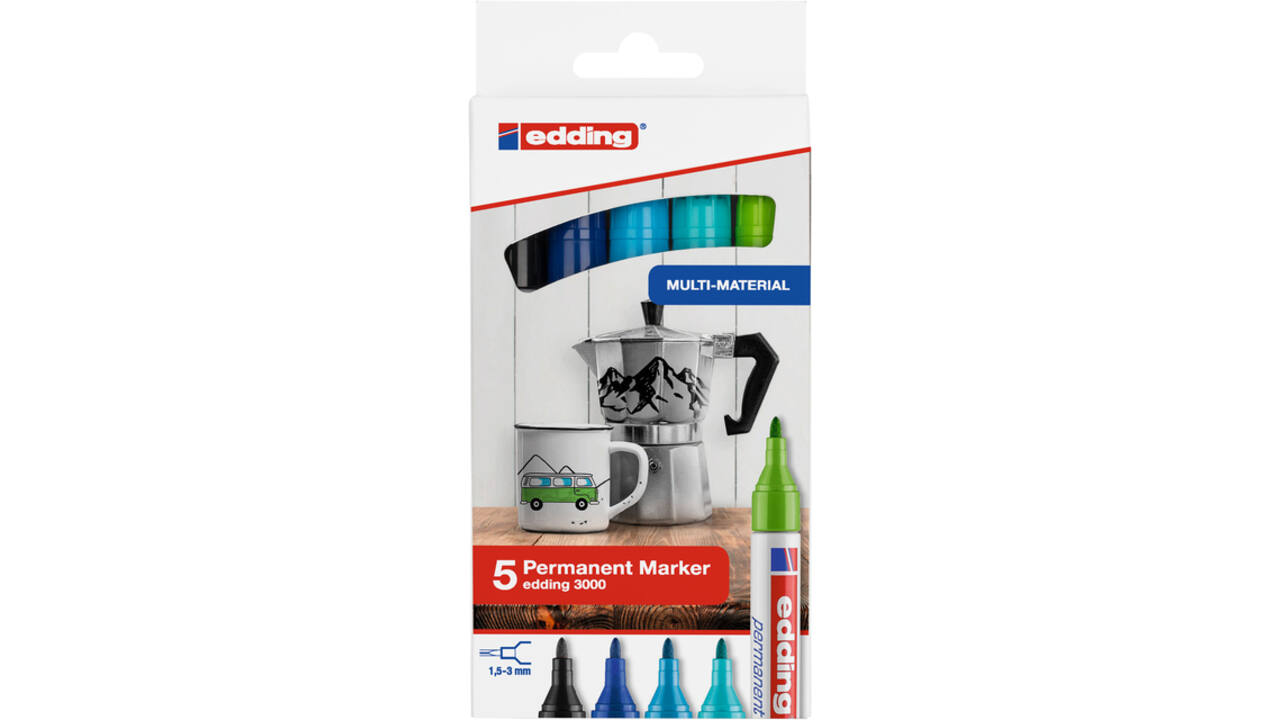 Viltstift edding 3000 rond 1.5-3mm set à 5 koele kleuren