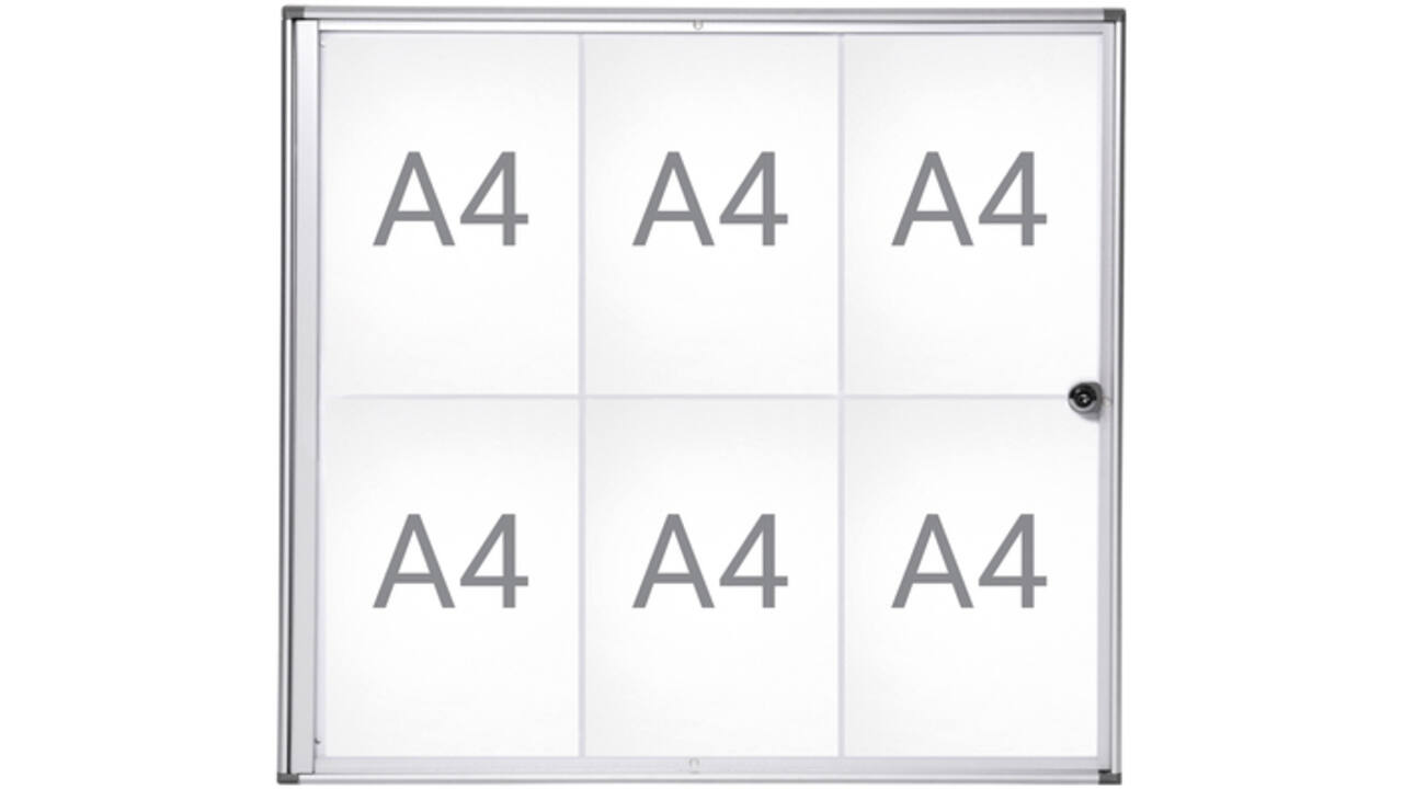 Binnenvitrine wand MAULextraslim whiteboard 6xA4 met slot
