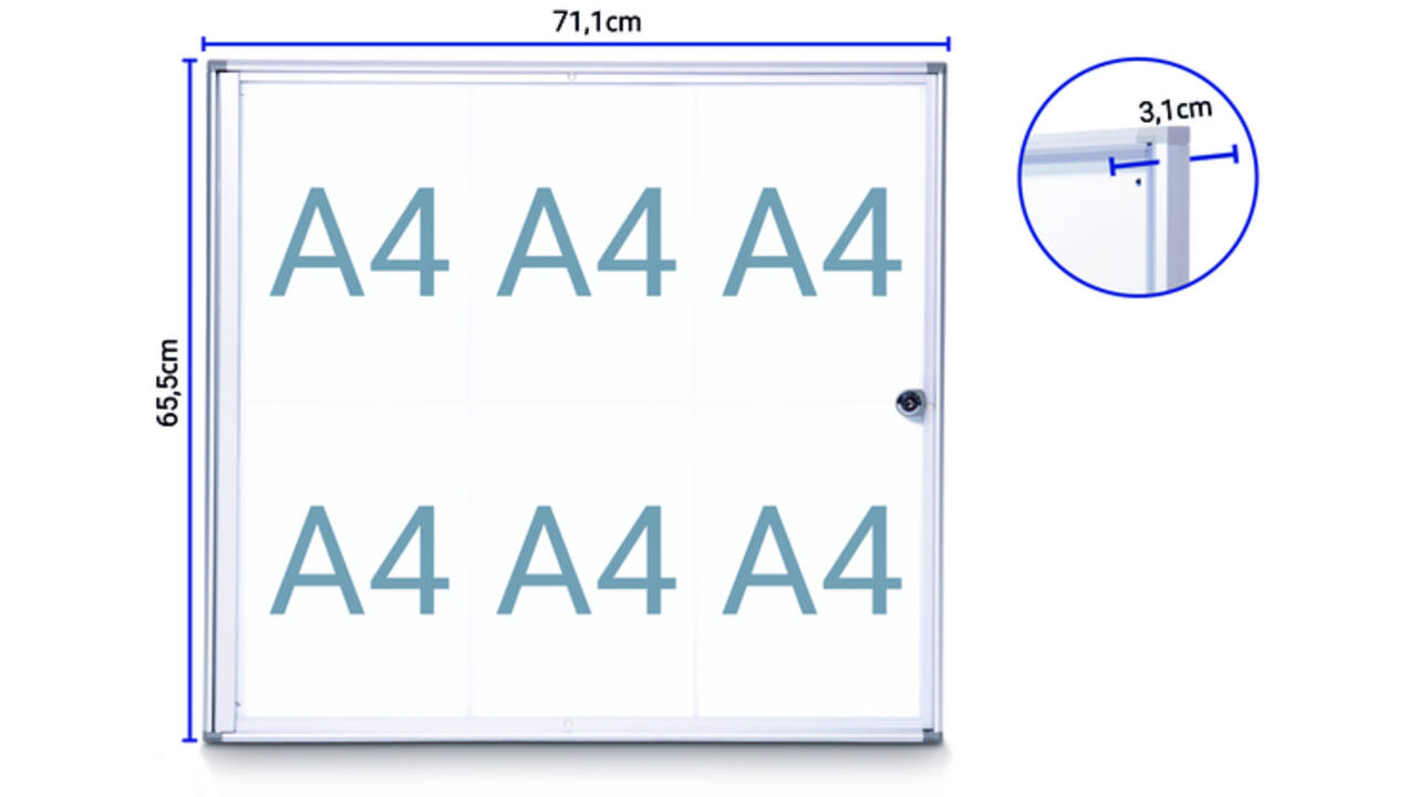 Binnenvitrine wand MAULextraslim whiteboard 6xA4 met slot