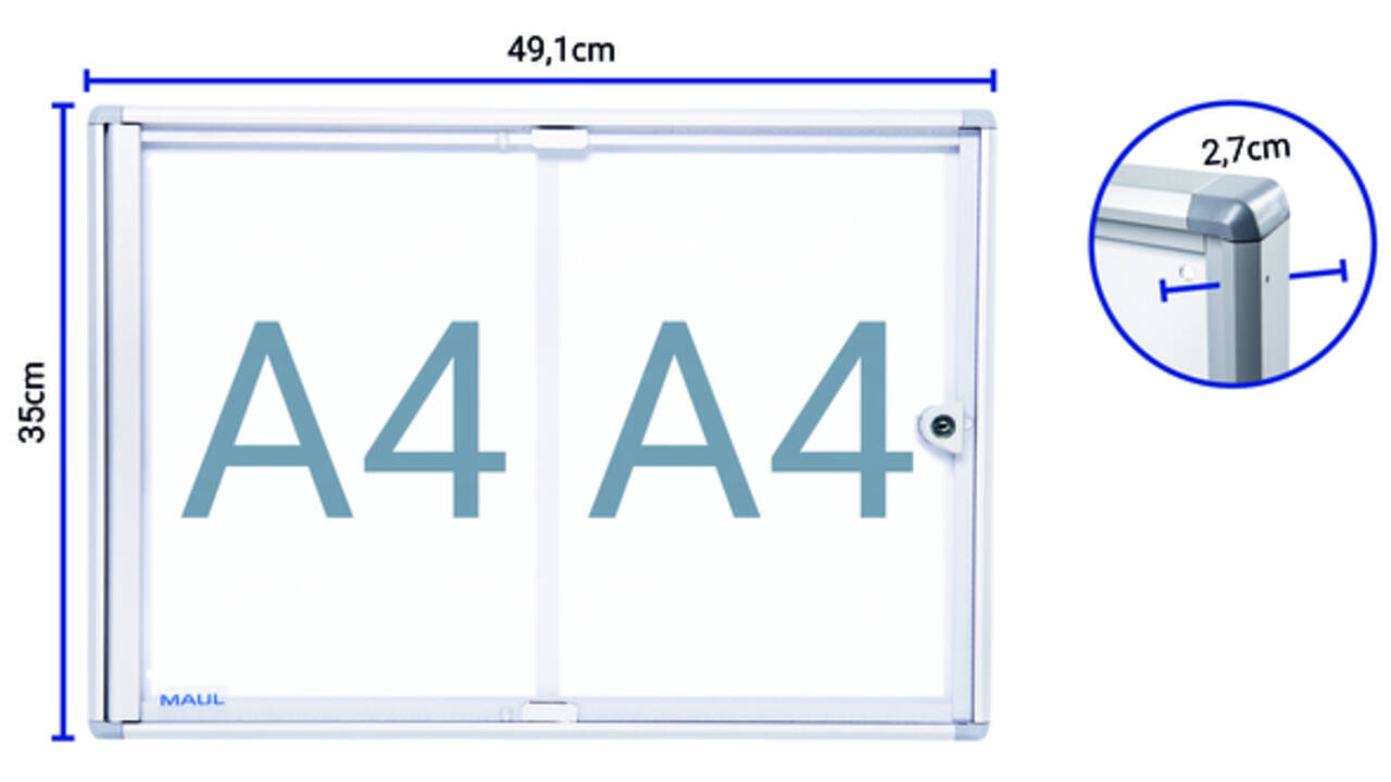 Binnenvitrine wand MAULextraslim whiteboard 2xA4 met slot