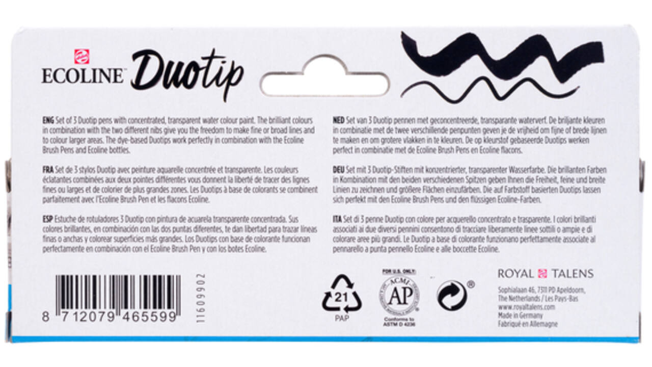 Duotip Talens Ecoline set à 3 stuks zwart en grijs