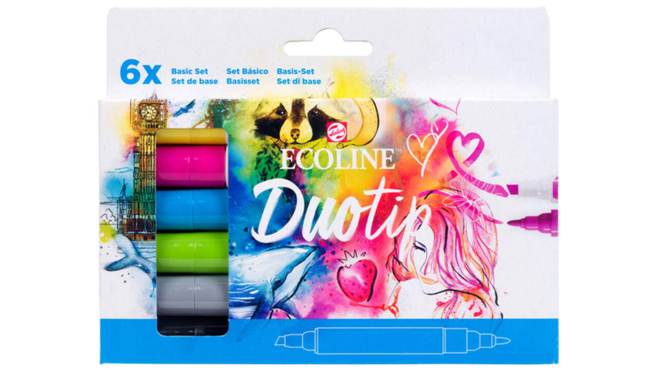 Duotip marker Ecoline basis set 6 kleuren
