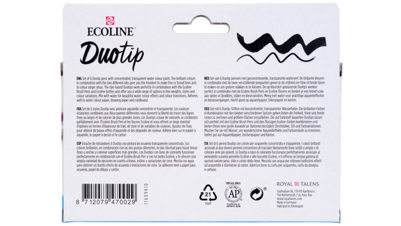 Duotip marker Ecoline basis set 6 kleuren