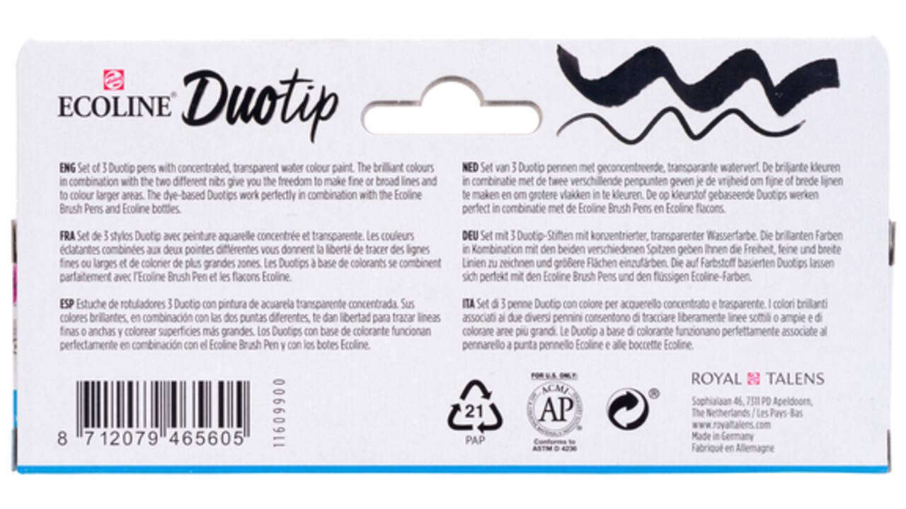 Duotip marker Ecoline primair set 3 kleuren