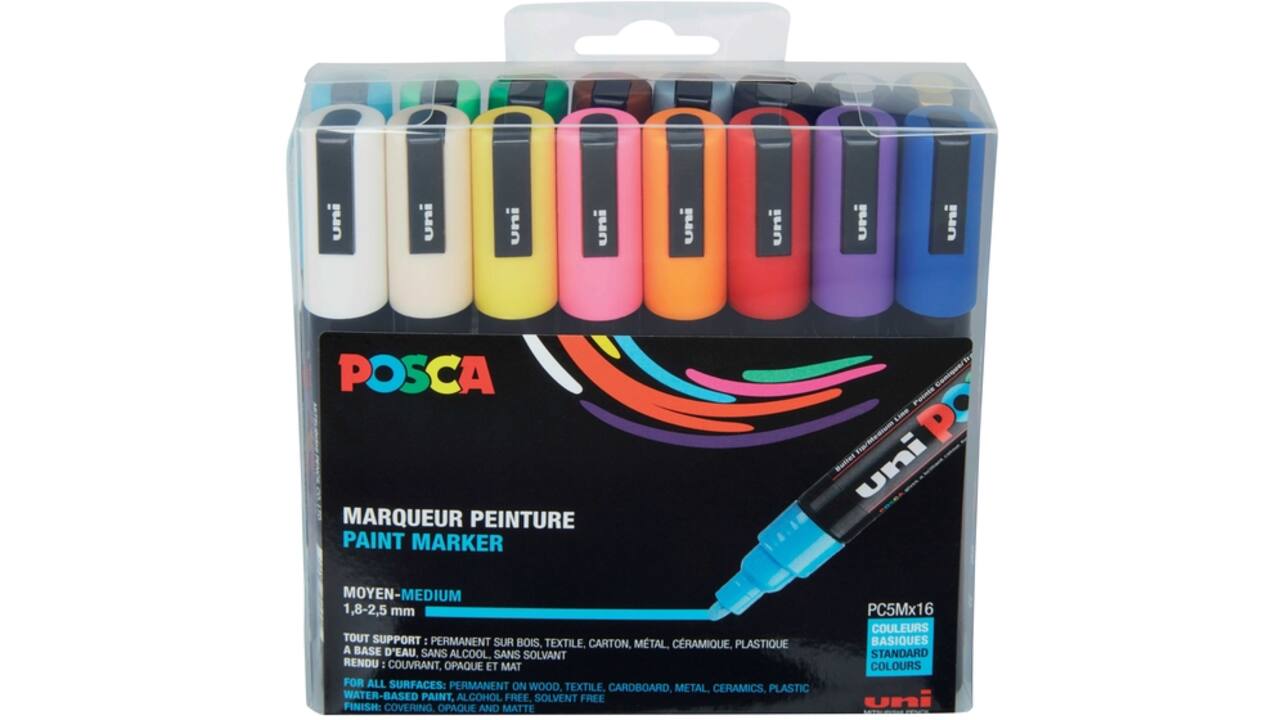 Verfstift Posca PC5M medium assorti set à 16 stuks