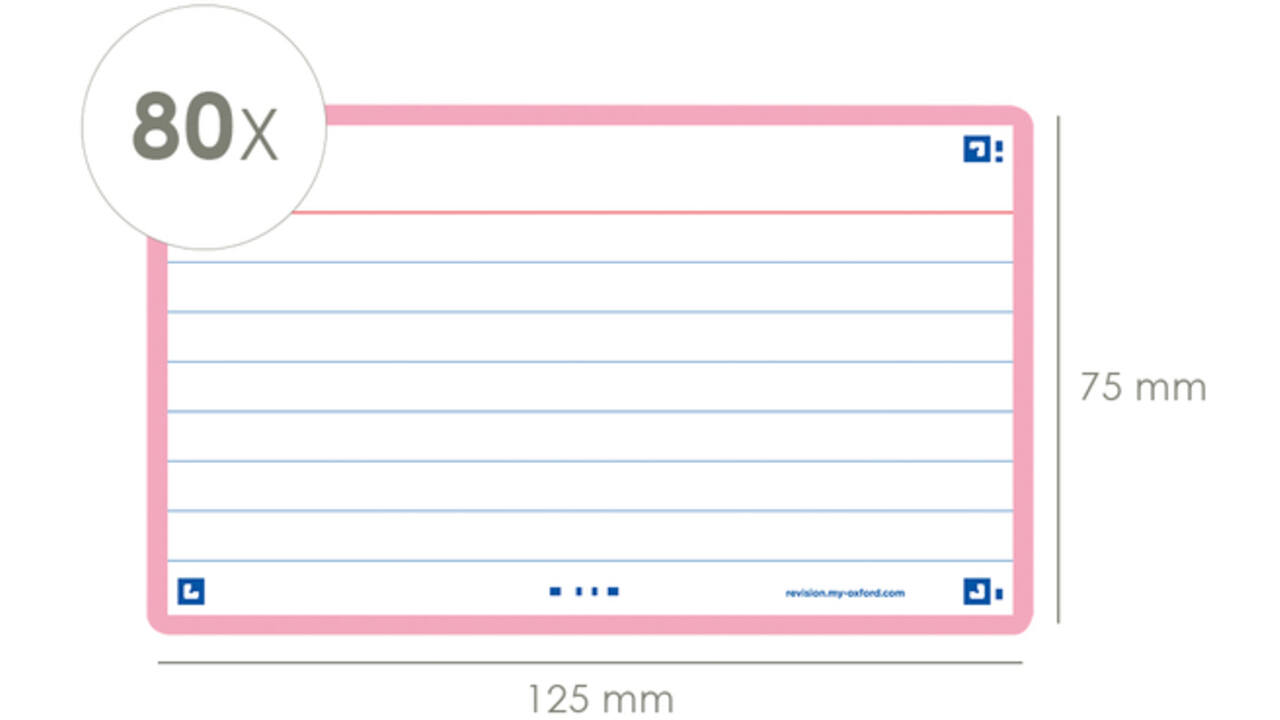 Flashcard Oxford 2.0 75x125mm 80vel 250gr lijn roze