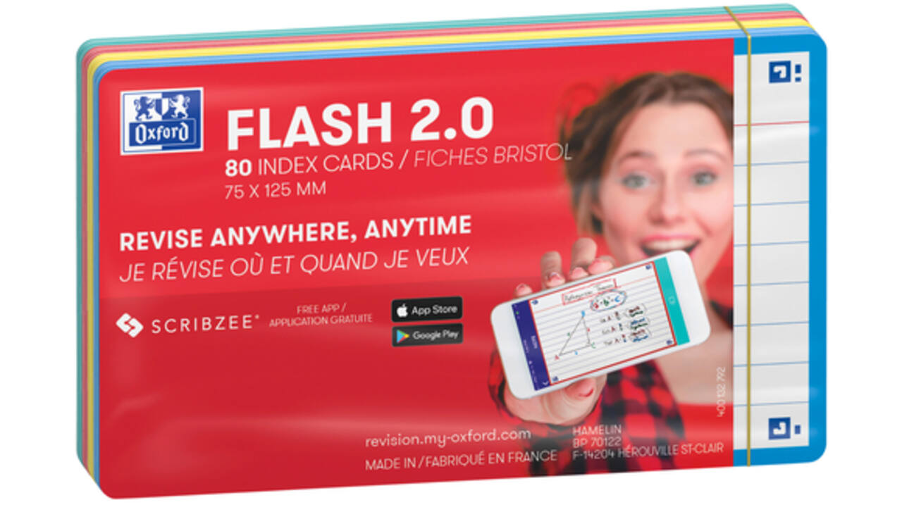 Flashcard Oxford 2.0 75x125mm 80vel 250gr lijn assorti