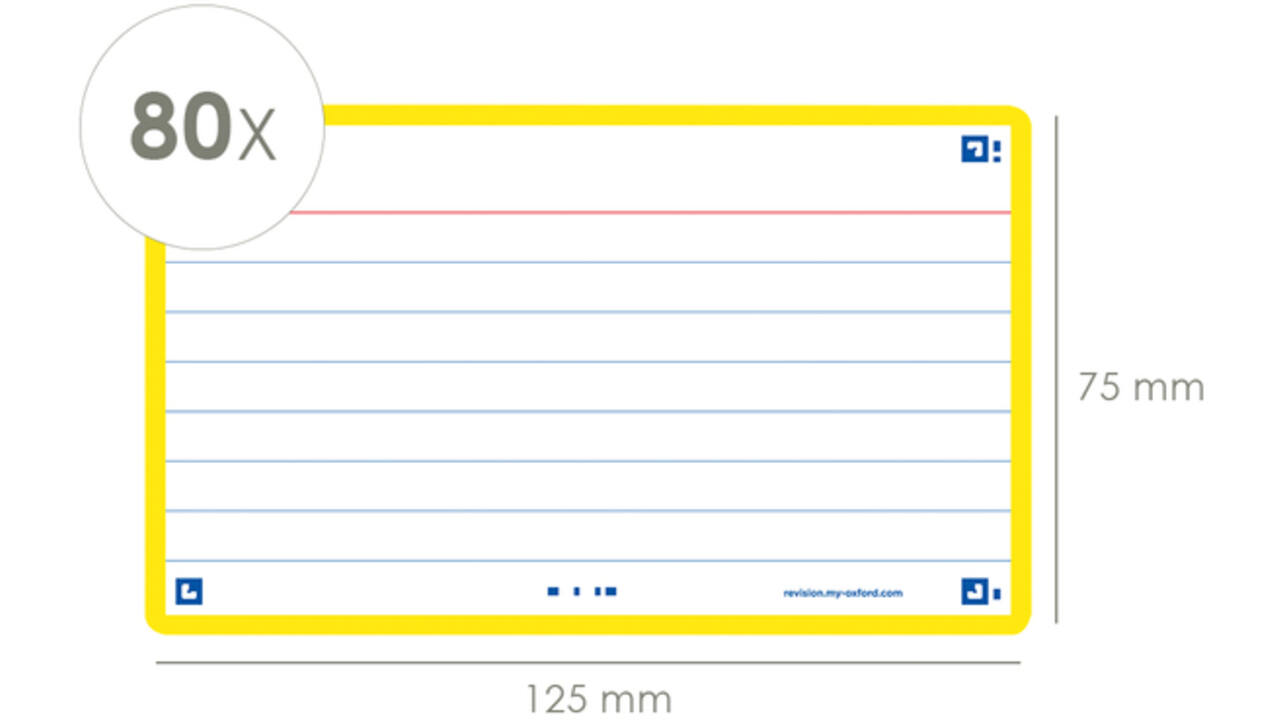 Flashcard Oxford 2.0 75x125mm 80vel 250gr lijn geel