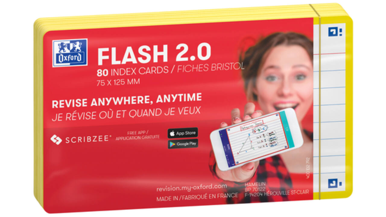 Flashcard Oxford 2.0 75x125mm 80vel 250gr lijn geel