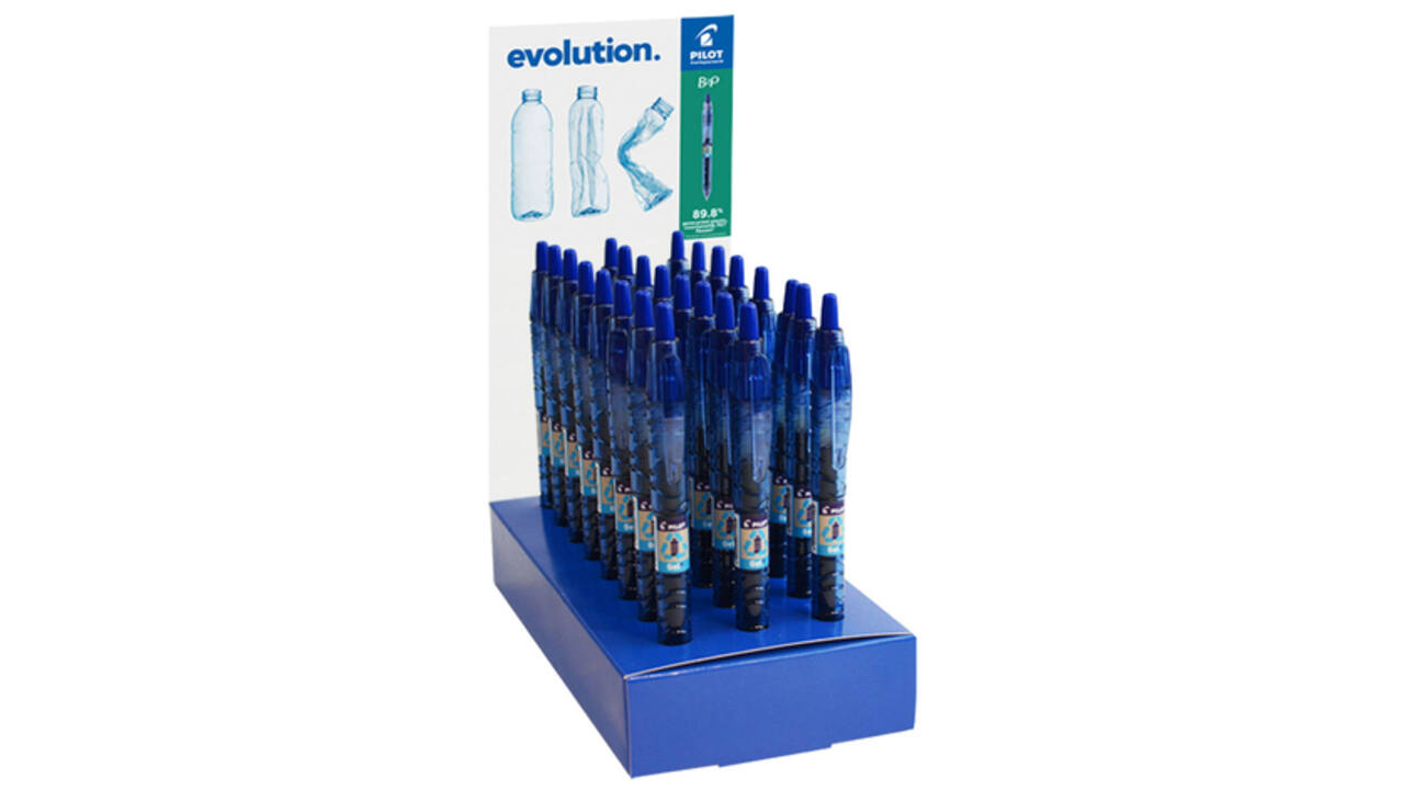 Gelschrijver PILOT Begreen B2P medium blauw display à 24 stuks