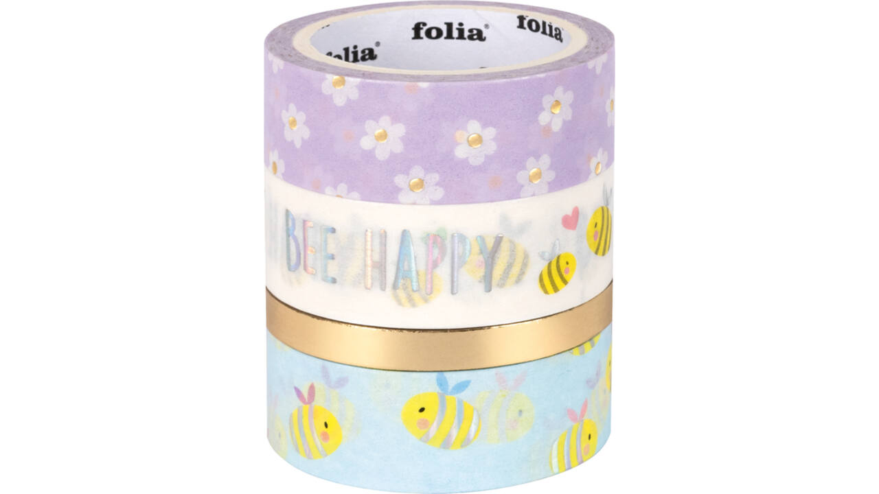 Washi tape Folia hotfoil bees 3x 15mmx5m 1x 10mmx5m