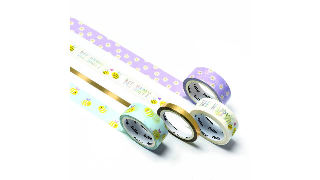 Washi tape Folia hotfoil bees 3x 15mmx5m 1x 10mmx5m