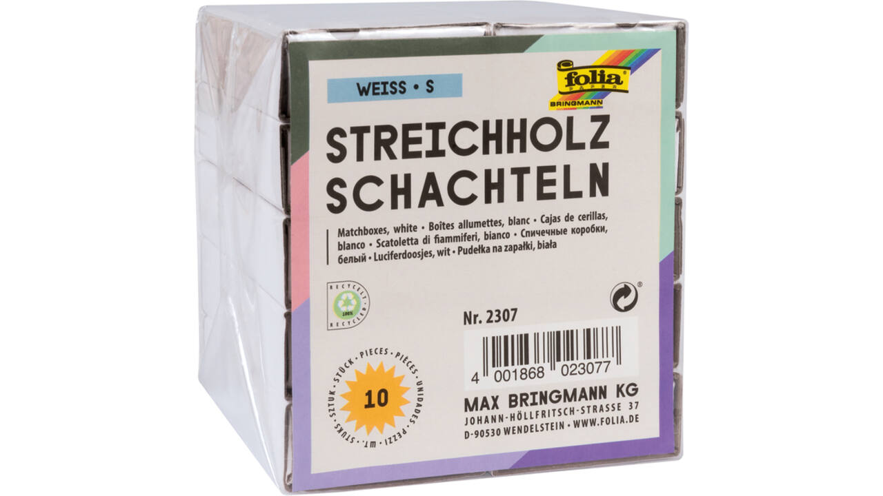 Luciferdoosjes Folia klein 53x37x11mm 10 stuks wit