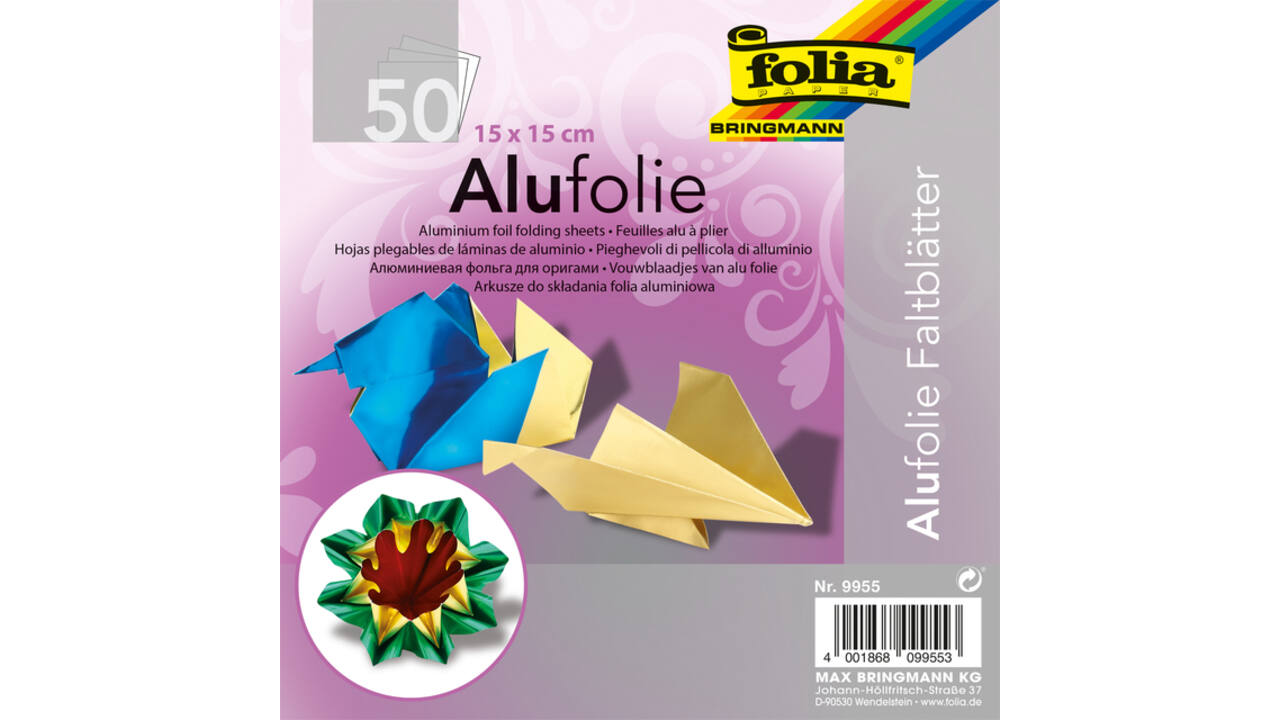 Vouwblaadjes Folia 15x15cm 50 vel alufolie assorti kleuren
