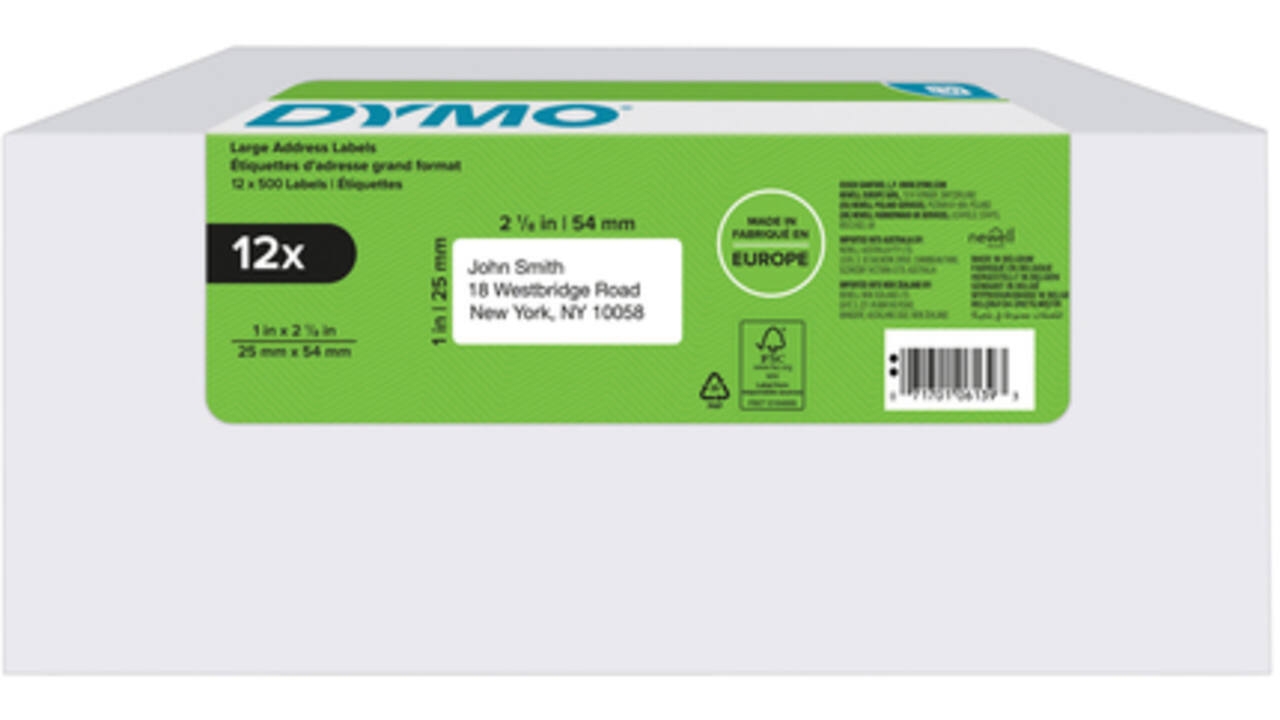 Etiket Dymo LabelWriter adressering 25x54mm 12 rollen á 500 stuks wit