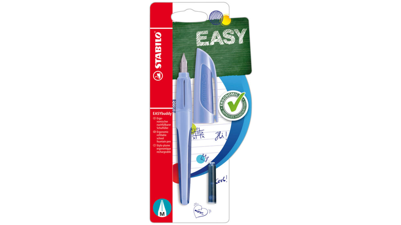 Vulpen STABILO Easybuddy rechtshandig medium babyblauw blister à 1 stuk