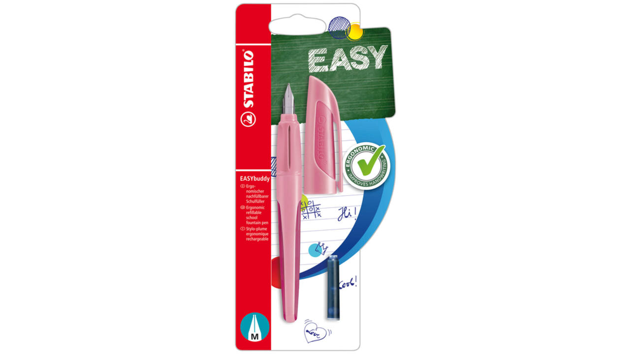 Vulpen STABILO Easybuddy rechtshandig medium poederroze blister à 1 stuk