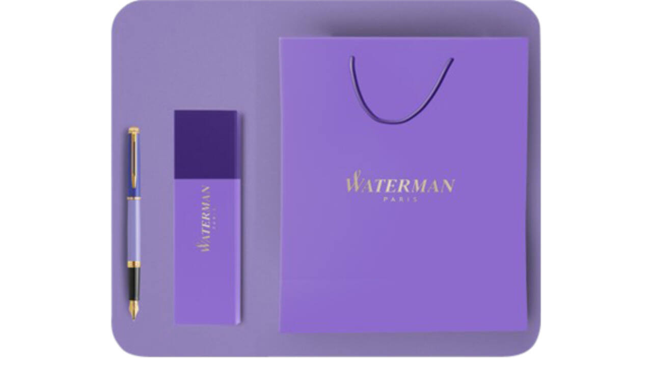 Cadeautas en sleeve Waterman Colorblocking 13x24cm paars en blauw