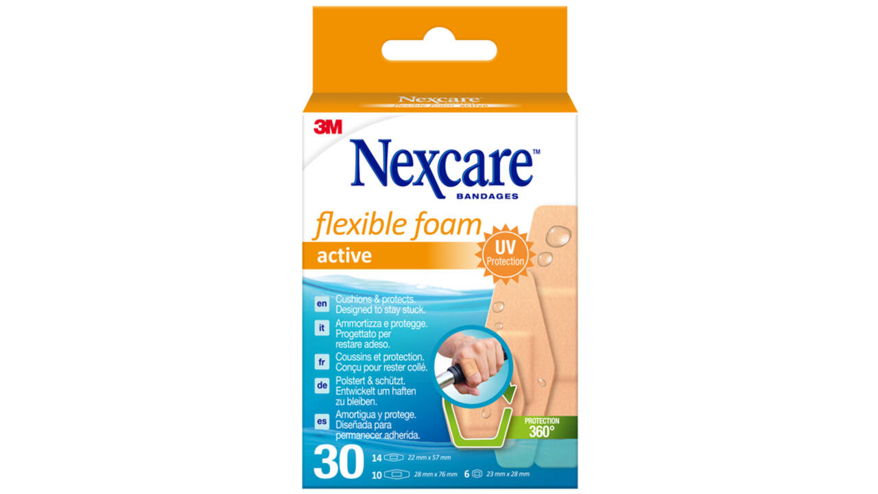 Wondpleister Nexcare active flexible foam waterbestendig 30 stuks assorti