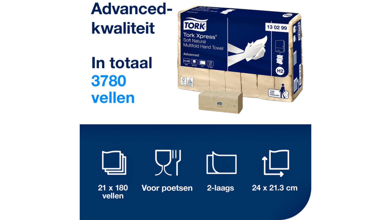 Handdoek Tork Xpress Soft Multifold Advanced H2 213x240mm 180 vel Natural 130299