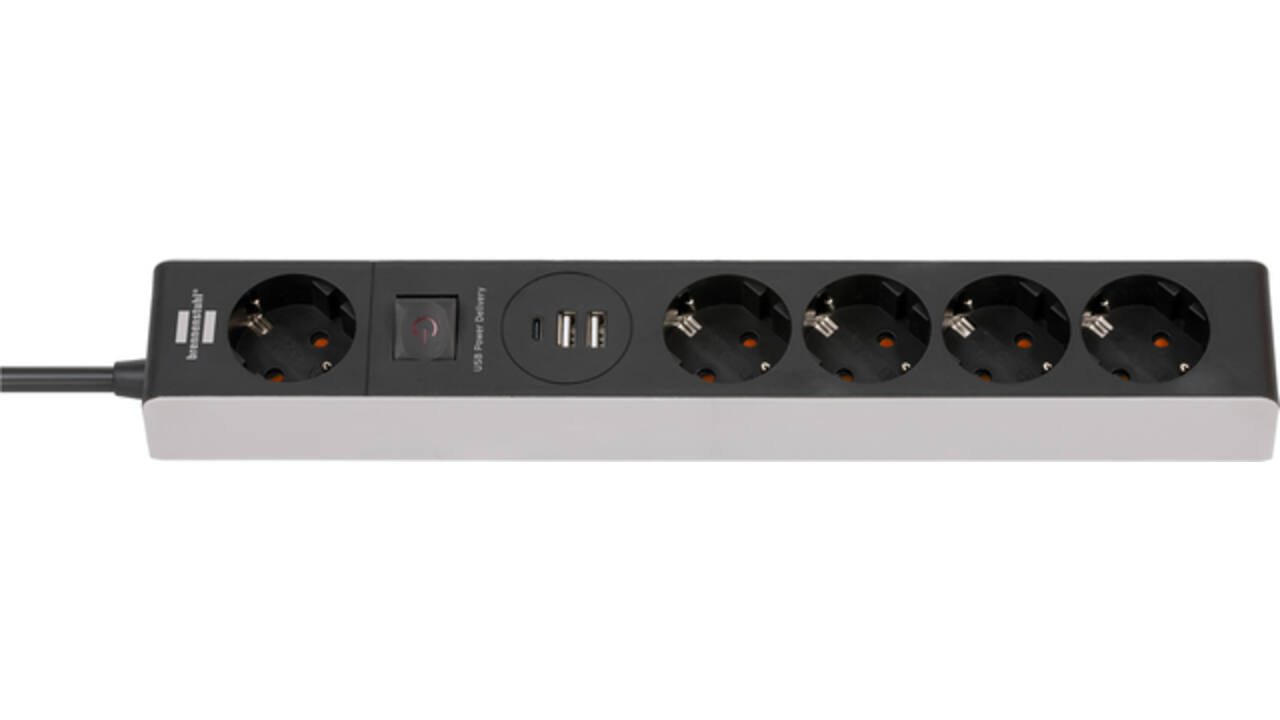 Stekkerdoos Brennenstuhl 5 voudig 1+2 USB C Power Delivery 1.5 meter grijs/zwart