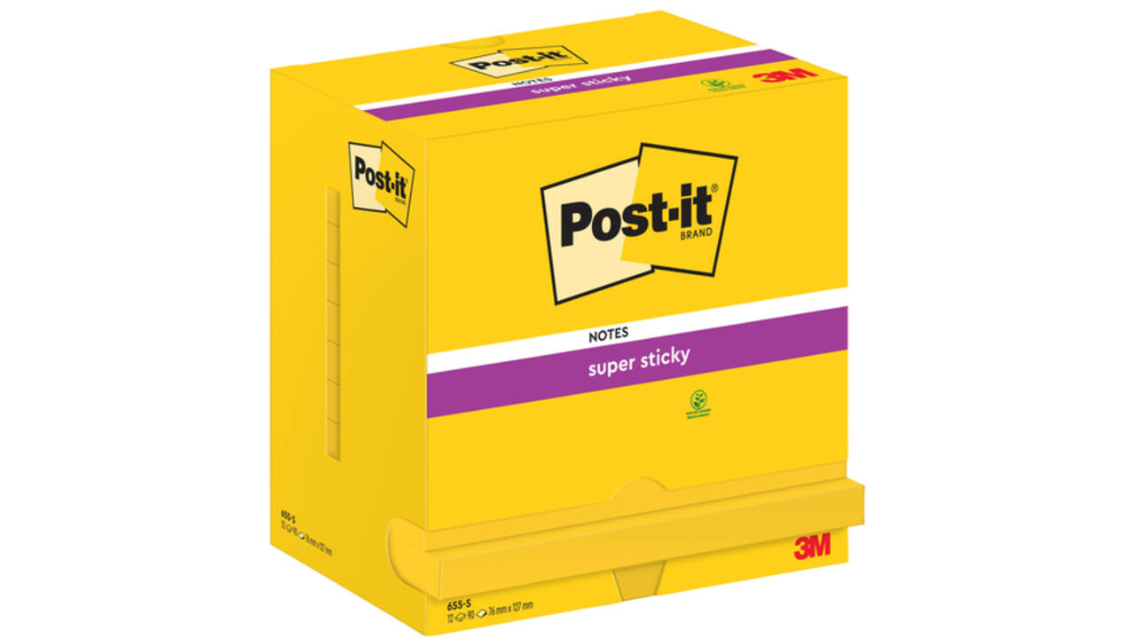 Memoblok Post-it 655 Super Sticky 76x127mm neon geel