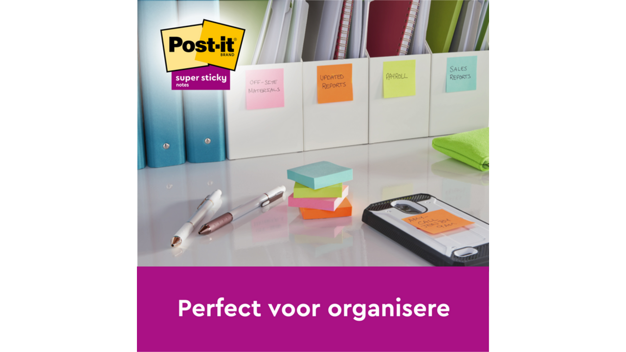Memoblok Post-it 655 Super Sticky 76x127mm neon geel