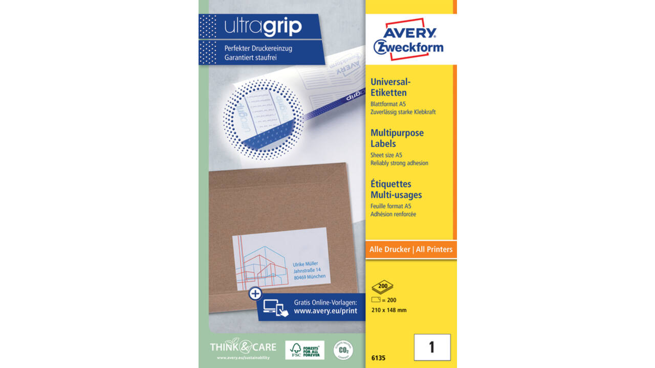 Etiket Avery Zweckform 6135 210x148mm wit 200stuks
