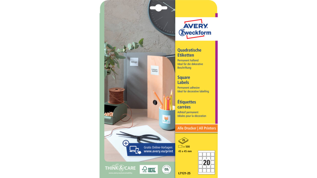 Etiket Avery L7121-25 QR code 45x45mm opaak 500 stuks