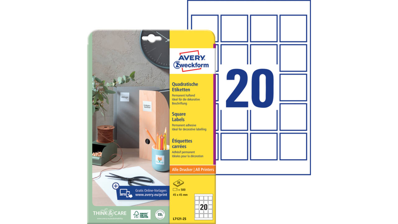 Etiket Avery L7121-25 QR code 45x45mm opaak 500 stuks