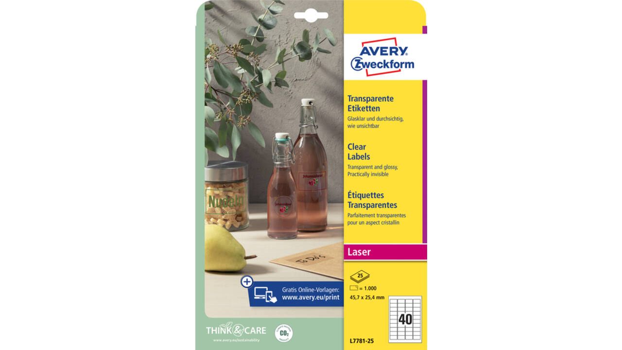 Etiket Avery Zweckform L7781-25 45.7x25.4mm transparant 1000stuks