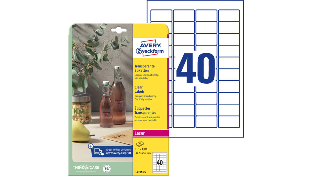 Etiket Avery Zweckform L7781-25 45.7x25.4mm transparant 1000stuks