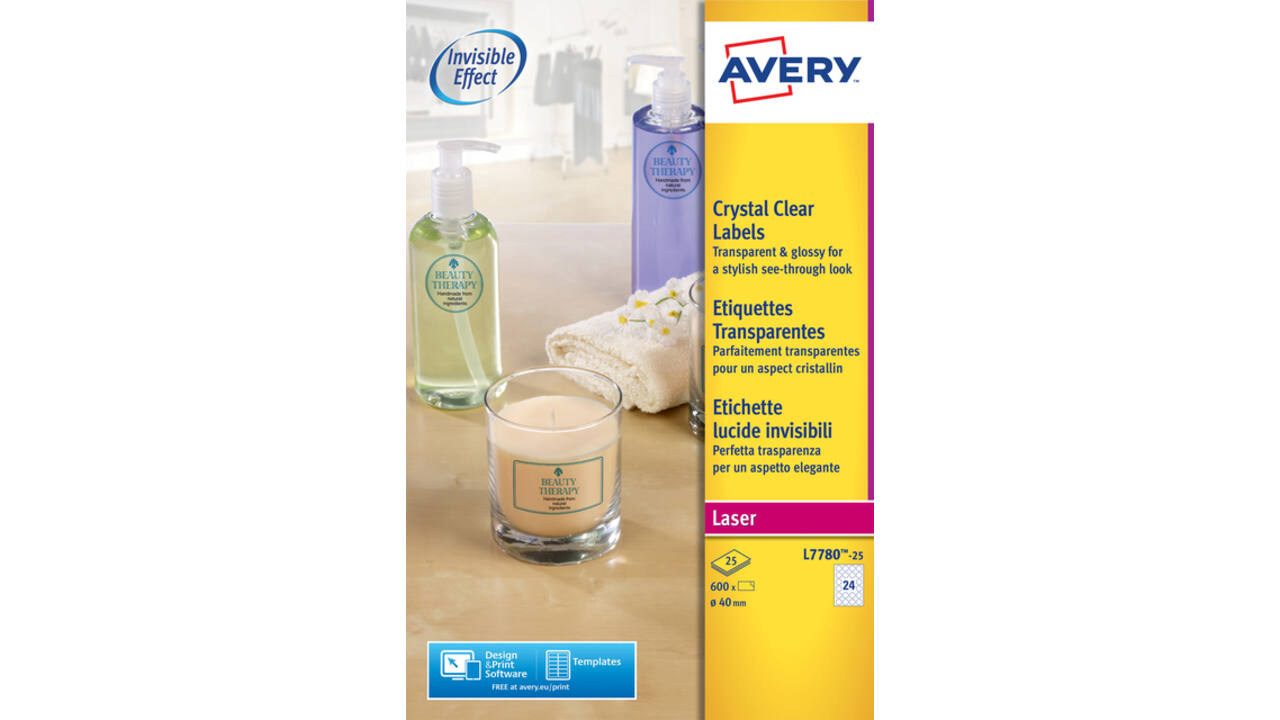 Etiket Avery L7780-25 rond 40mm transparant 600stuks