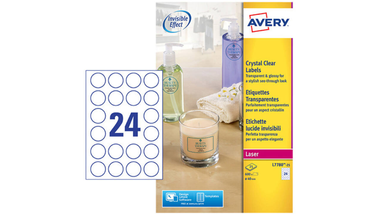 Etiket Avery L7780-25 rond 40mm transparant 600stuks