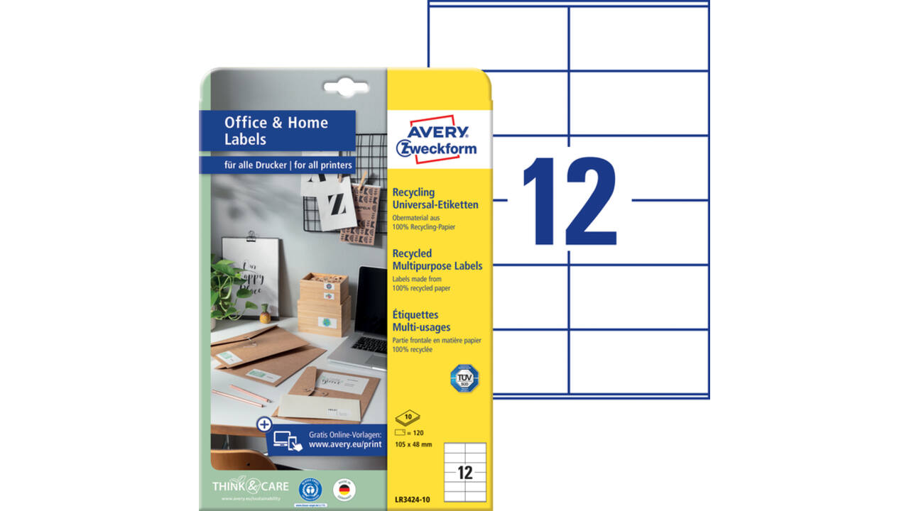 Etiket Avery Zweckform LR3424-10 105x48mm recycled wit 120stuks