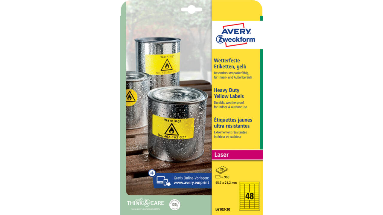 Etiket Avery Zweckform L6103-20 45.7x21.2mm geel 960stuks